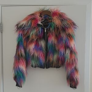 Current Mood Multicolor Faux Fur Jacket With Oversized Collar